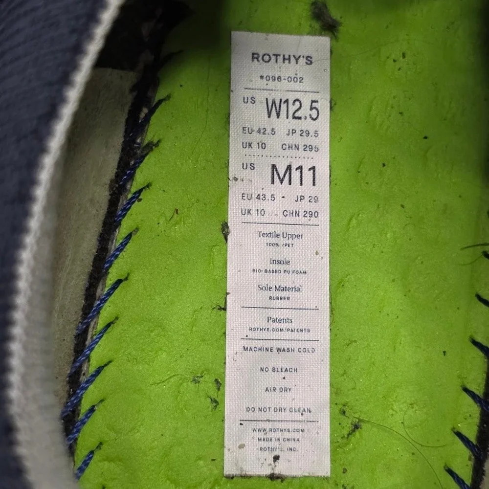 Rothy's Mens 11 RS01 Sneaker Navy Blue Knit Sustainable Lace Up Low Top